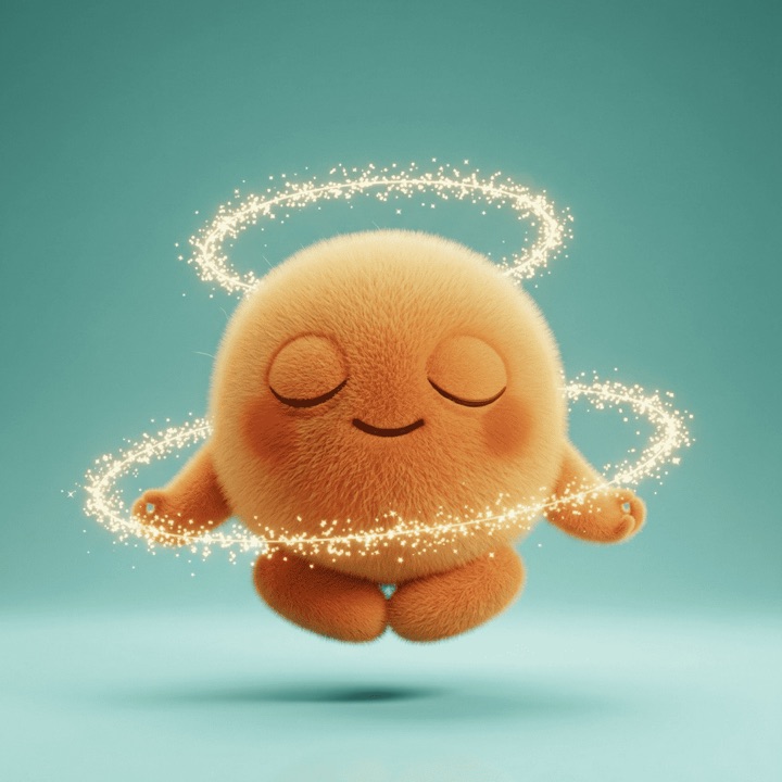 Lumi floating calmly with eyes closed