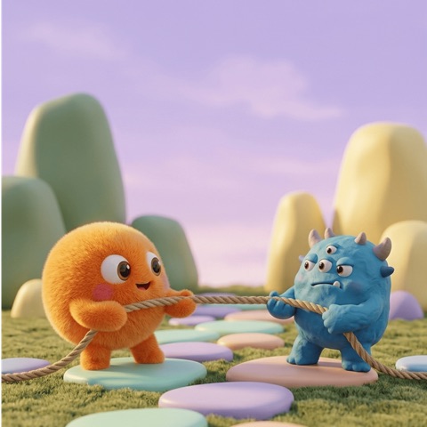 Tug-of-War with the Monster, an illustration from the Lumi app